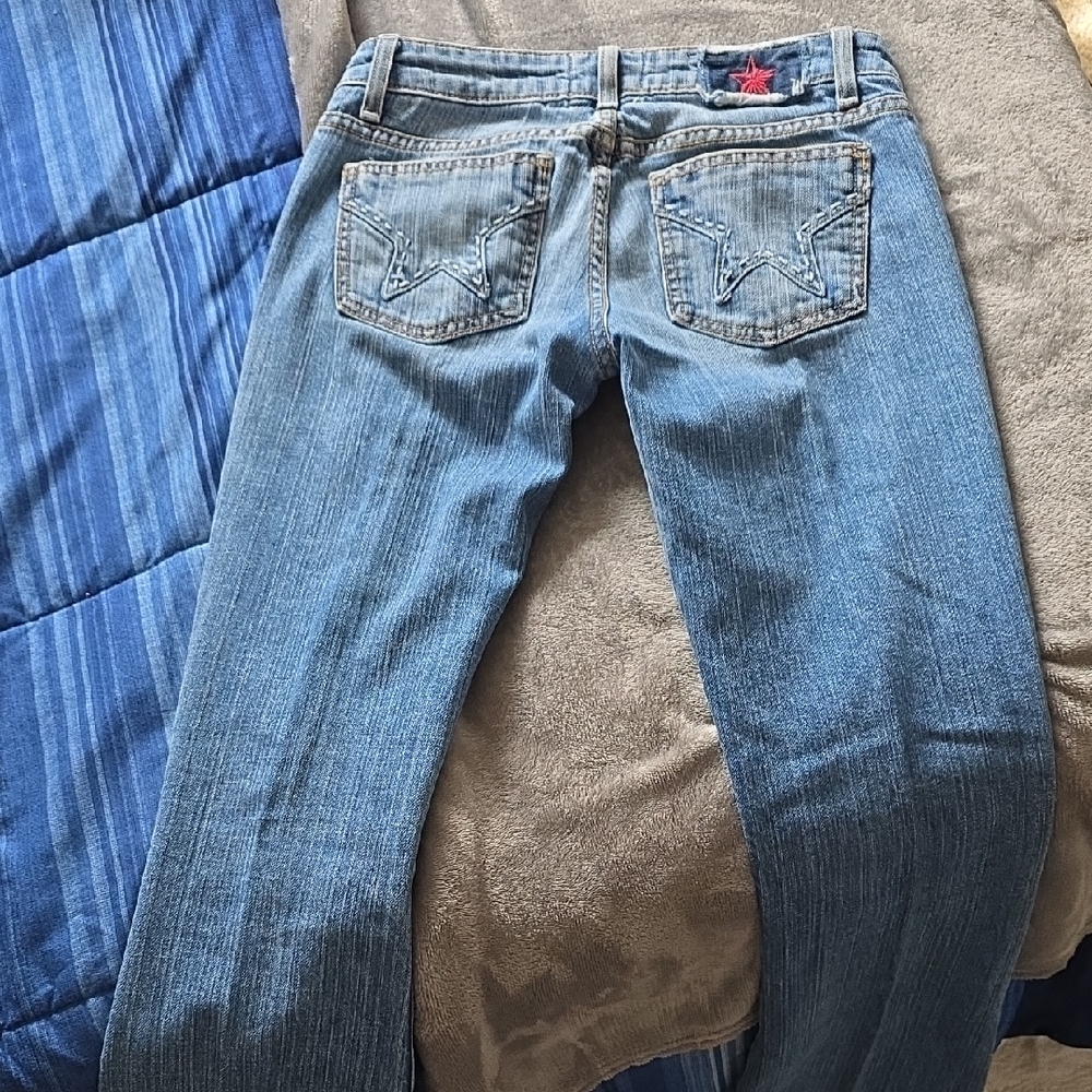 People's Liberation Light Blue Boot Cut Jeans with Star Pocket Detail